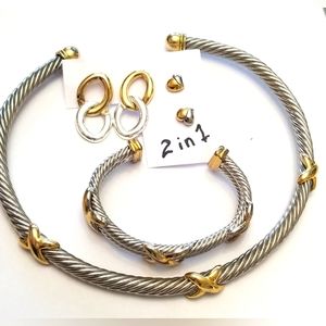 Double Cable X Bracelet with matching necklace set